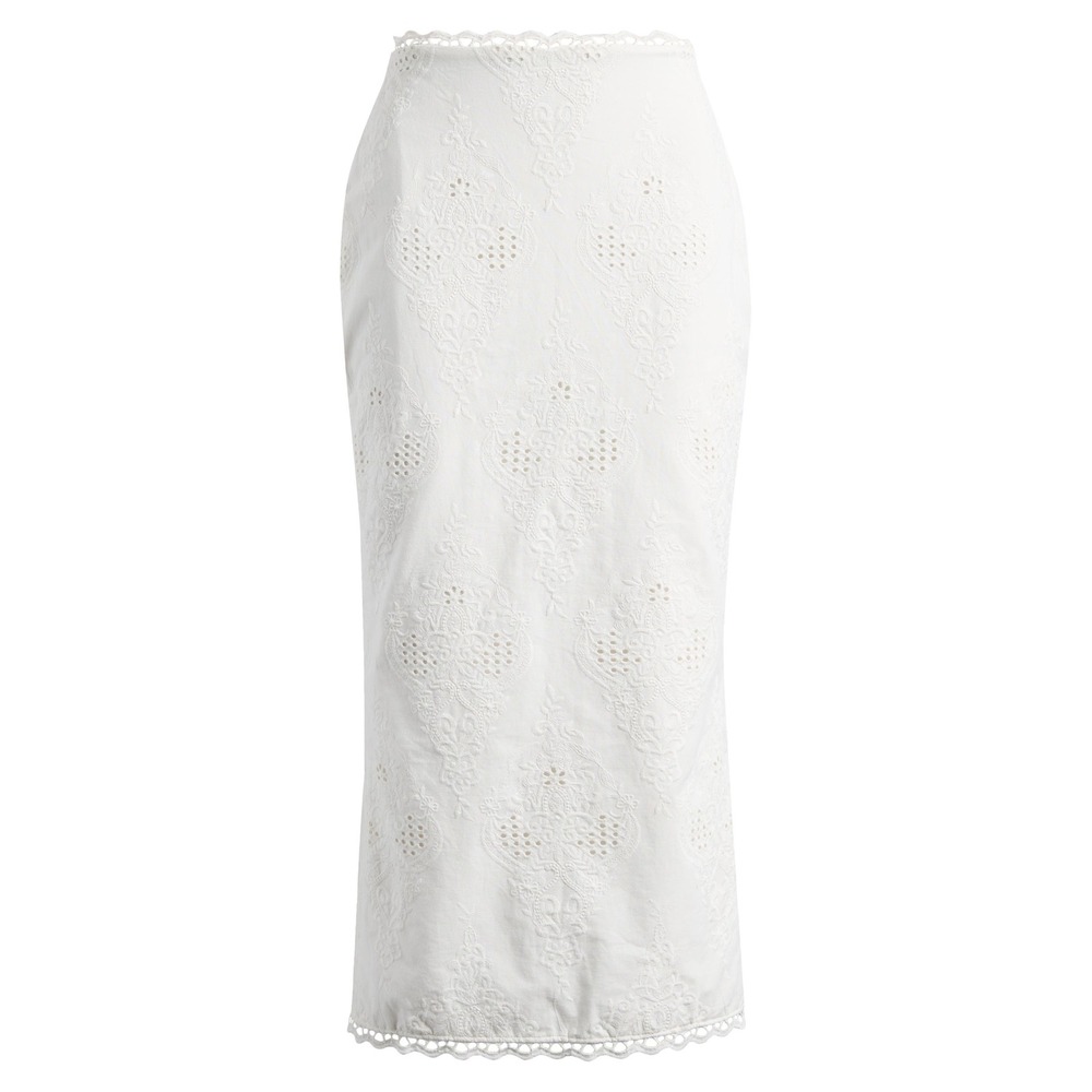 House of CB London White Eyelet Cotton Maxi Skirt Scalloped Lace Size M Boho - Picture 3 of 14